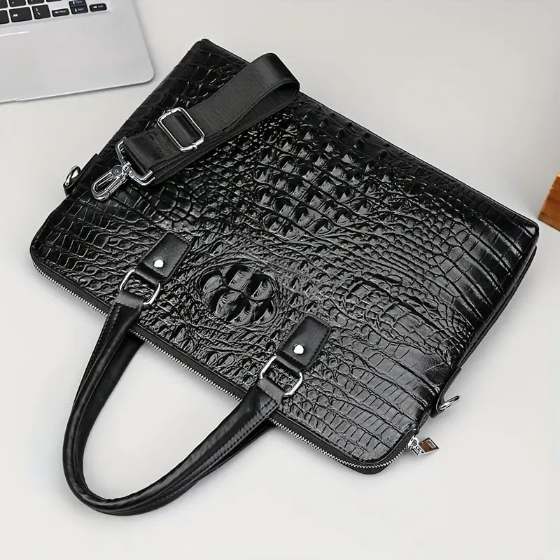Men's Cowhide Leather Briefcase - Large Capacity Business Crossbody Bag
