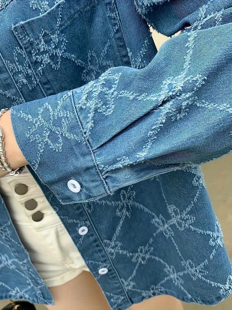 Women's Casual Long Sleeve Textured Fabric Denim Shirt Top