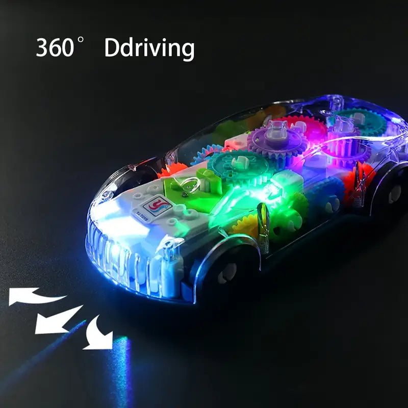 360° Rotating Transparent Toy Car, Colorful Lights