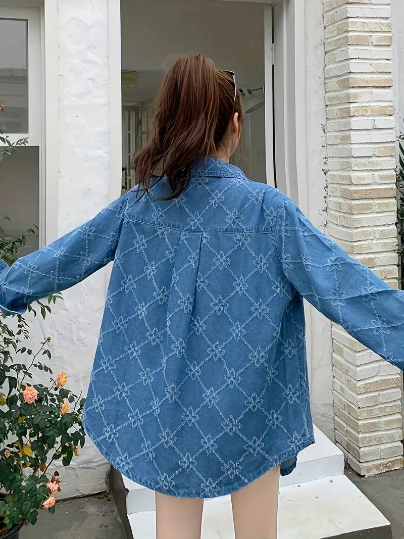Women's Casual Long Sleeve Textured Fabric Denim Shirt Top