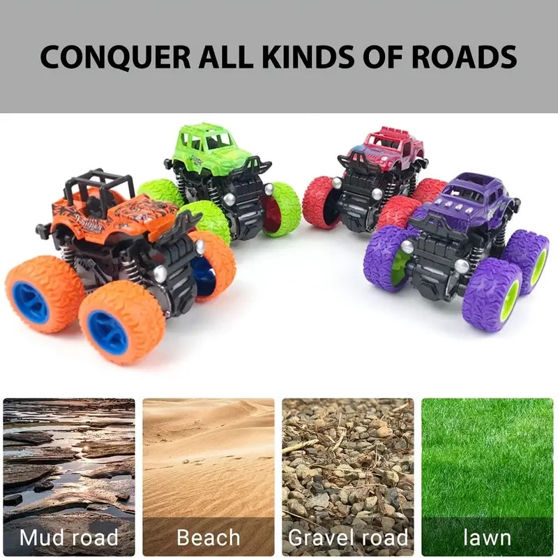 4pcs Friction-Powered Monster Trucks for Youngsters