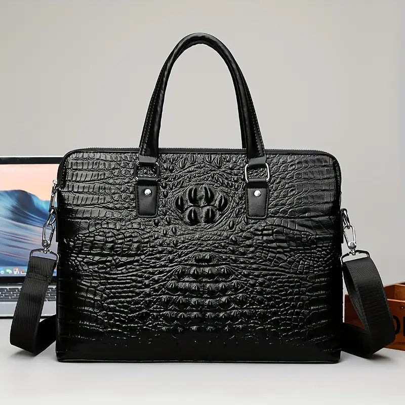 Men's Cowhide Leather Briefcase - Large Capacity Business Crossbody Bag