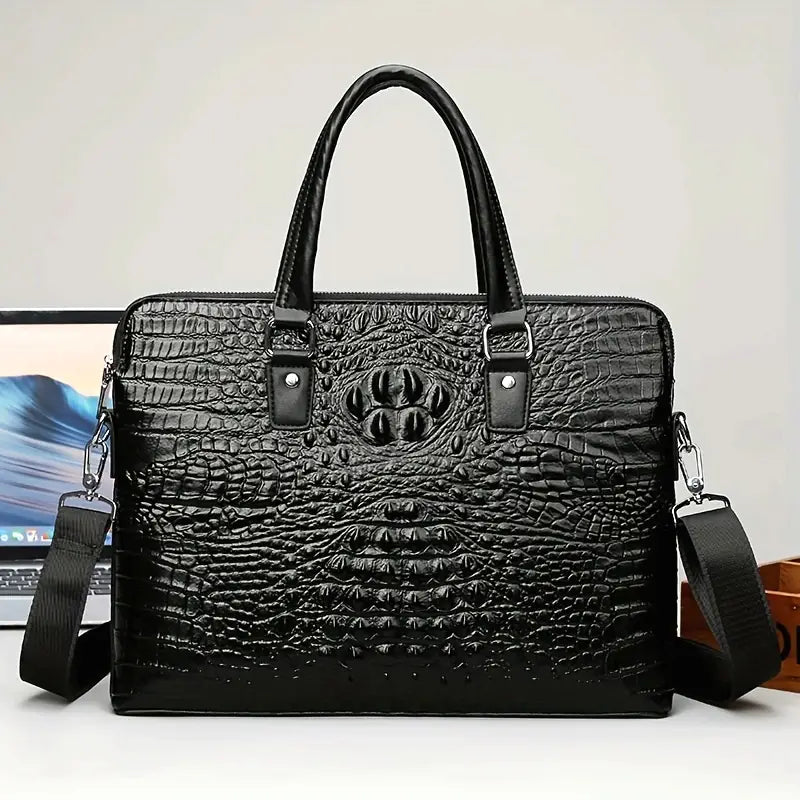 Men's Cowhide Leather Briefcase - Large Capacity Business Crossbody Bag