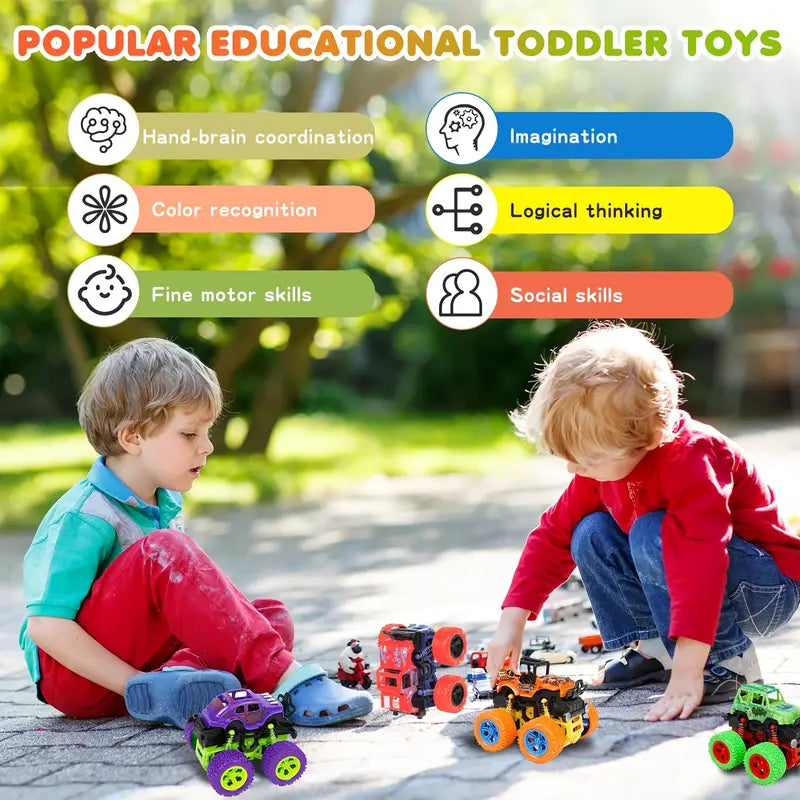 4pcs Friction-Powered Monster Trucks for Youngsters